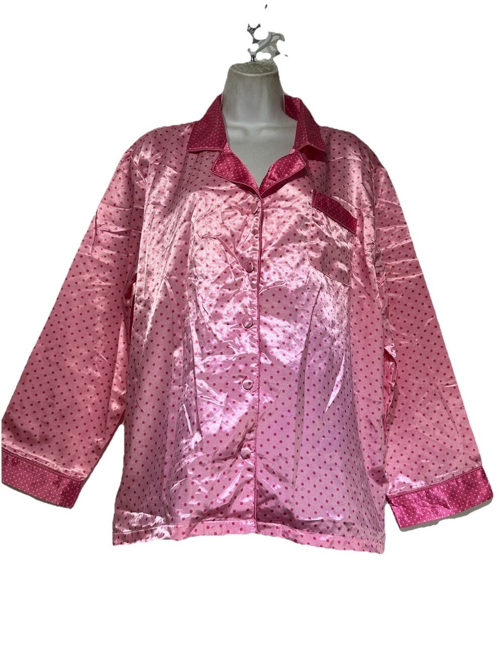 ROBERT LOUIS pink polka dot pajama top button up long sleeve Size XL